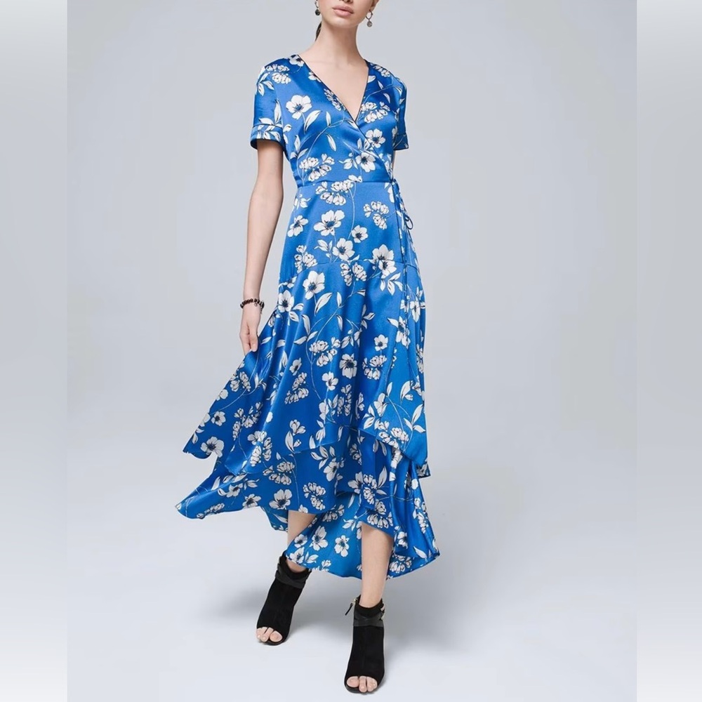 Beautiful/flowing Floral Print dress. Faux Wrap Midi Dress with layers size 14